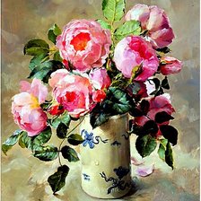 Схема вышивки «садовые розы в вазе»