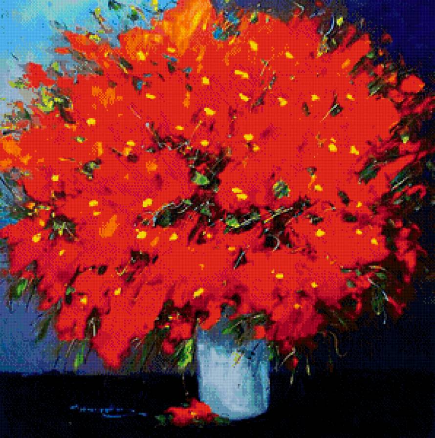 абстрактные маки - натюрморт, букет, живопись, маки, абстракция, ваза, цветы - предпросмотр