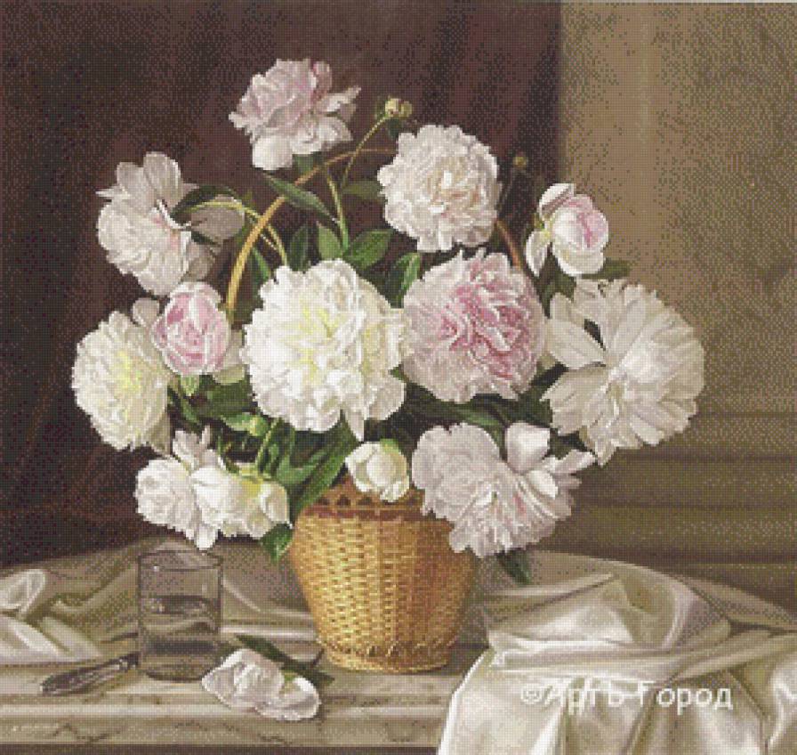 пионы в корзине - пионы, натюрморт - предпросмотр