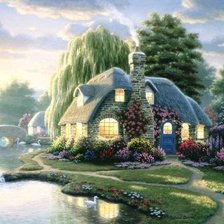 Схема вышивки «Дом, озеро, лебеди»