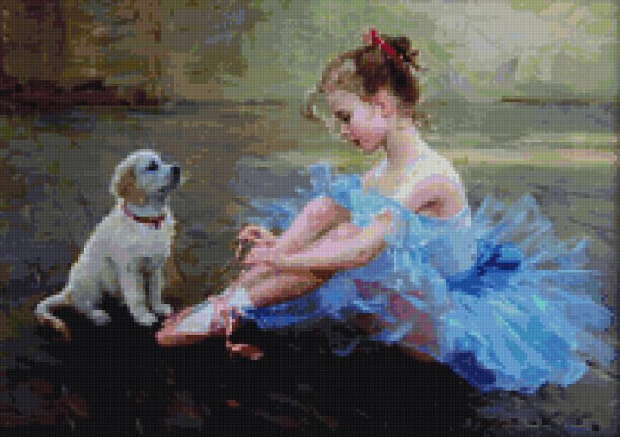 ребенок и щенок - девочка, щенок, балерина - предпросмотр