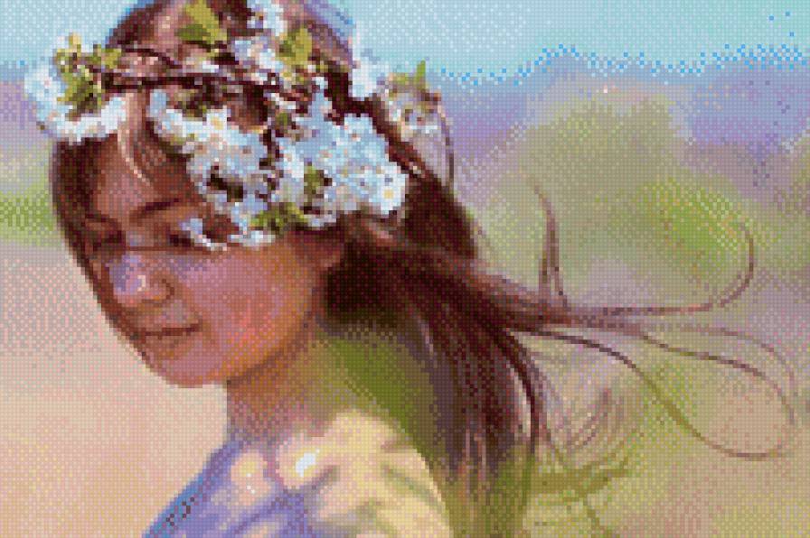 Девушка с венком 2 - цветы, девушка, волосы, венок - предпросмотр