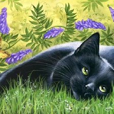 Схема вышивки «кот в траве»