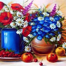 Схема вышивки «натюрморт с маками, ромашками и васильками»