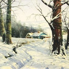 Схема вышивки «зима в деревне»