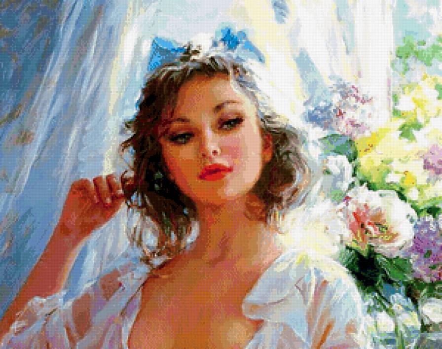 женский образ - нежность, женщина, цветы, лето, образ, девушка, портрет - предпросмотр