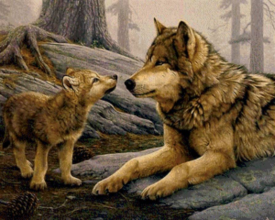 Серия "Дикая природа" - материнство, волченок, нежность, природа, волчица, лес - предпросмотр