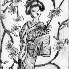 Схема вышивки «Японка с веером»