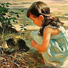 Схема вышивки «Серия "Девочка и котенок"»