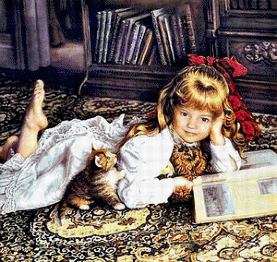 Серия "Девочка и котенок" - игрушка, интерьер, котенок, игра, девочка, картина - предпросмотр