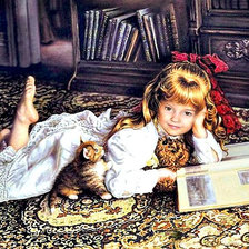 Схема вышивки «Серия "Девочка и котенок"»