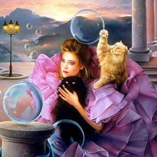 Схема вышивки «девушка и котики»