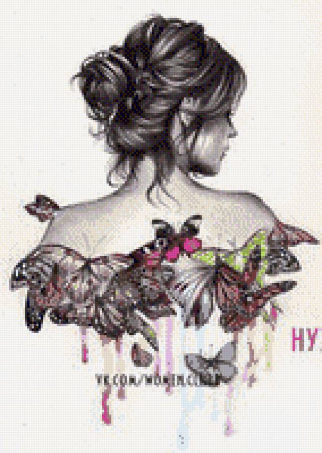 очень - бабочки, монохром, девушка - предпросмотр