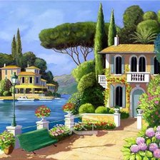 Схема вышивки «домик у реки (копия)»