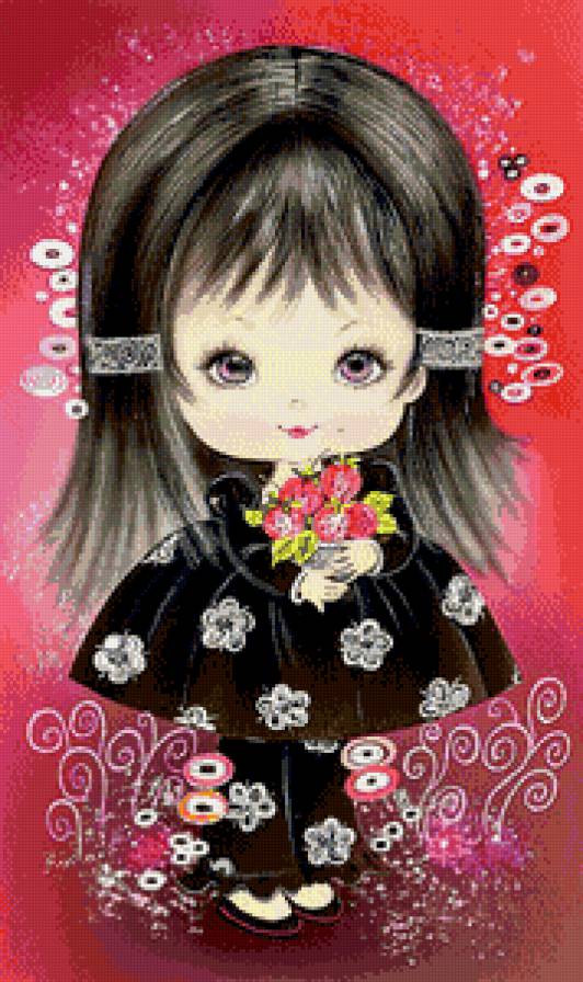 девочка с букетиком роз - рисунок, кукла, детское, девочка, дети, роза - предпросмотр