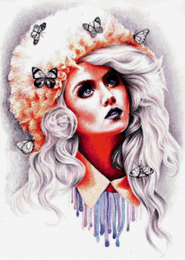 женский образ с бабочками - портрет, шляпа, образ, женщина, красота, бабочки, девушка - предпросмотр