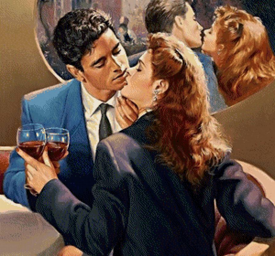 Серия "Двое" - парень, бокалы, чувства, поцелуй, любовь, девушка, вино - предпросмотр