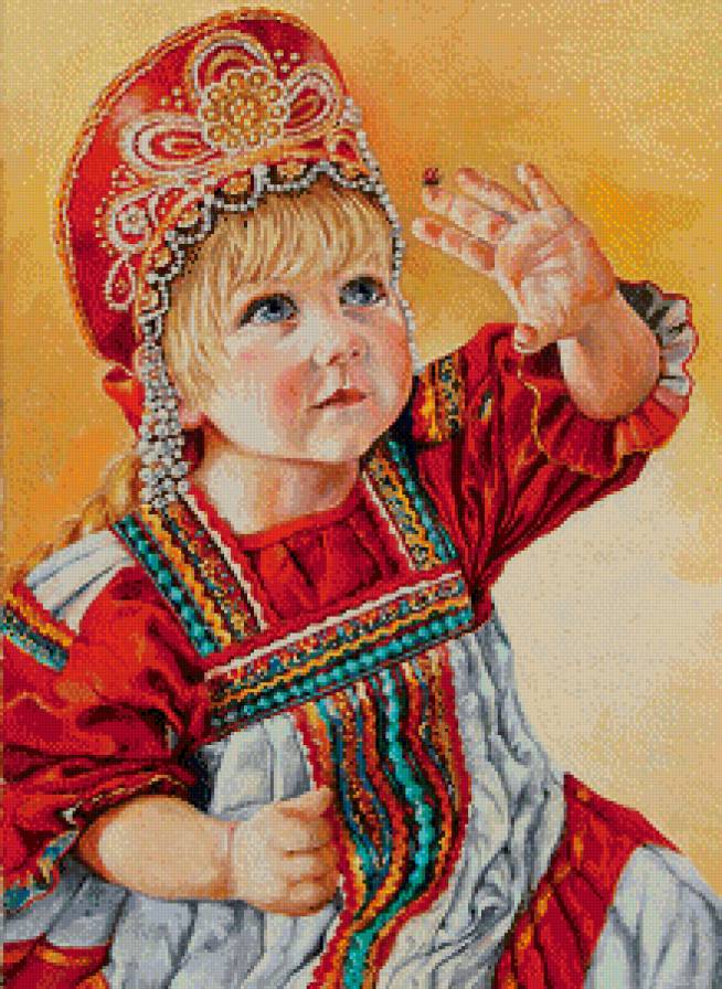 Серия "Русская краса" - девчушка, русское-народное, божья коровка, девочка - предпросмотр