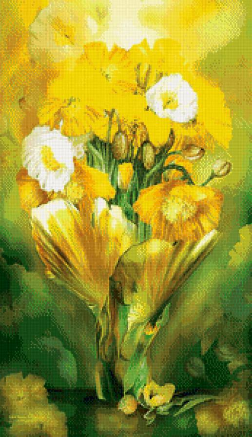 жёлтые маки - цветы, натюрморт, маки, живопись, ваза, букет - предпросмотр