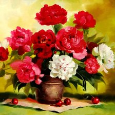 Схема вышивки «красные пионы в вазе»