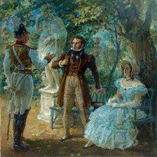 Схема вышивки «Дама и Пушкин»