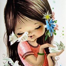 Схема вышивки «Muñequta con pajaritos»