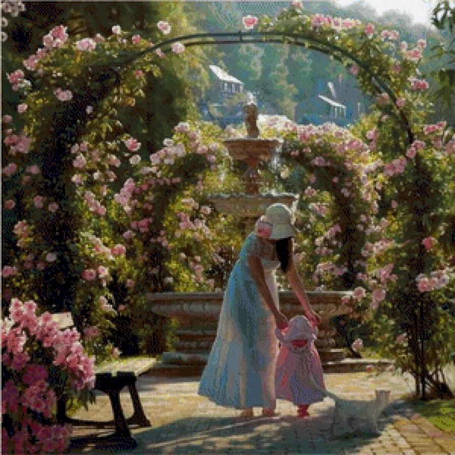 мама с малышкой в летнем саду - дочка, сад, мама - предпросмотр