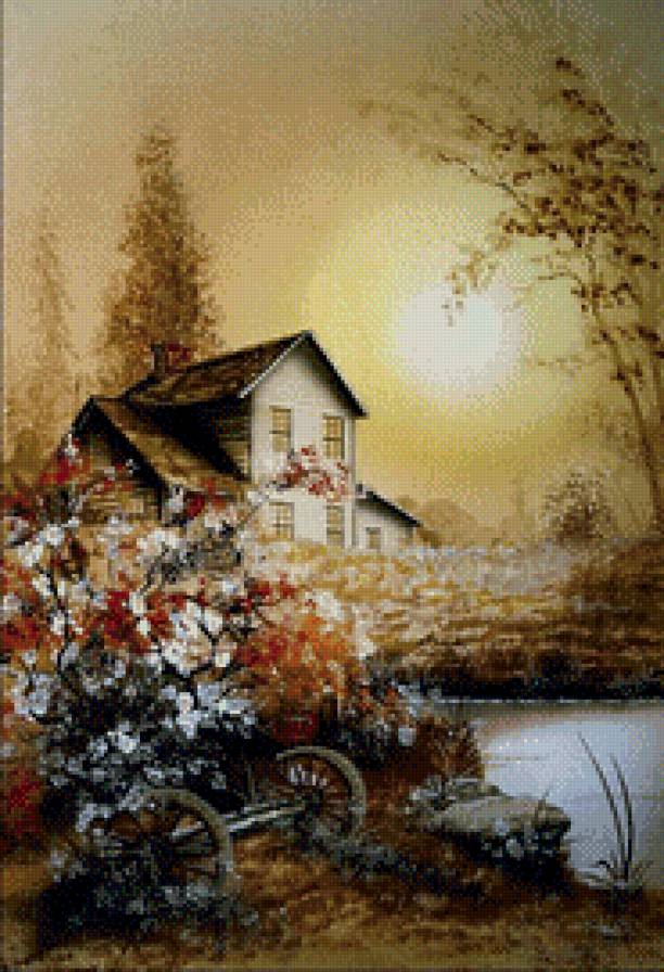 Дом у воды - пейзаж - предпросмотр