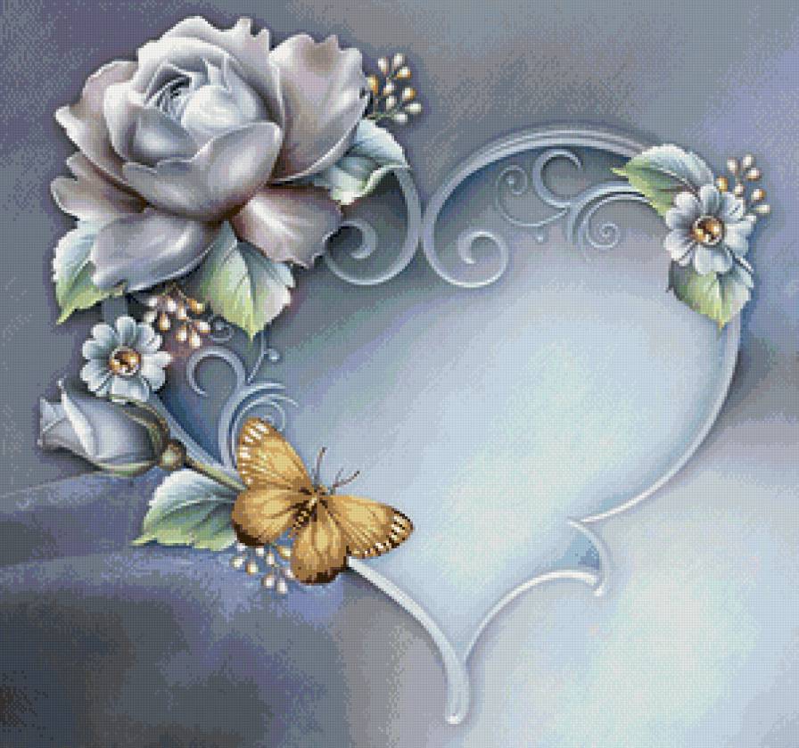 рамка или подушка с розой и сердцем - подушка, фото, роза, бабочка, рамка, цветок - предпросмотр