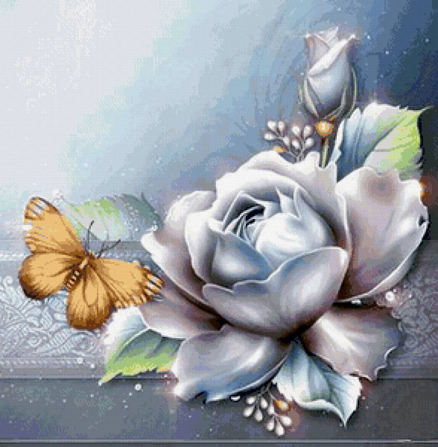 подушка с розой и бабочкой - подушка, цветок, роза, бабочка, нежность - предпросмотр