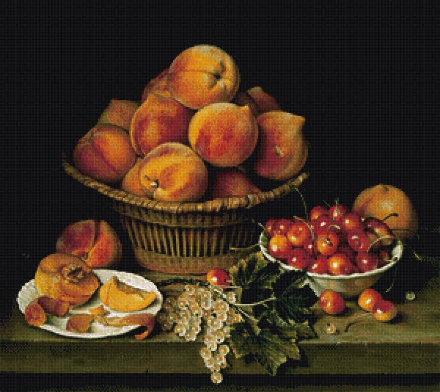 персики в корзине - на кухню, натюрморт - предпросмотр