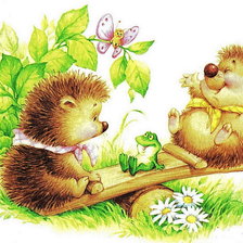 Схема вышивки «Ежики на качелях»