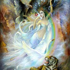 Схема вышивки «девушка фэнтези с тигром о орлом»