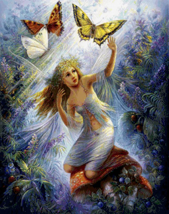 девушка фентези и бабочки - фентези, цветы, арт, девушка, бабочки, рисунок - предпросмотр