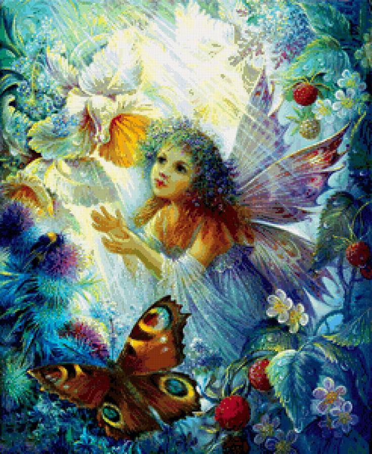 в сказочном саду - фентези, лес, сказка, сад, дерево, бабочка, девочка - предпросмотр