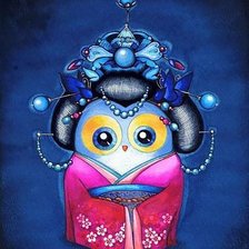 Схема вышивки «Сова-гейша»