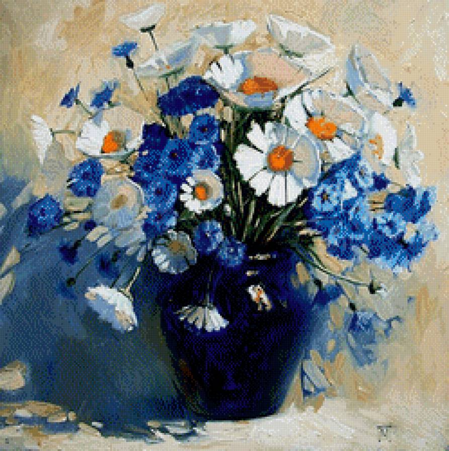 Васильки с ромашками - цветы, букет - предпросмотр