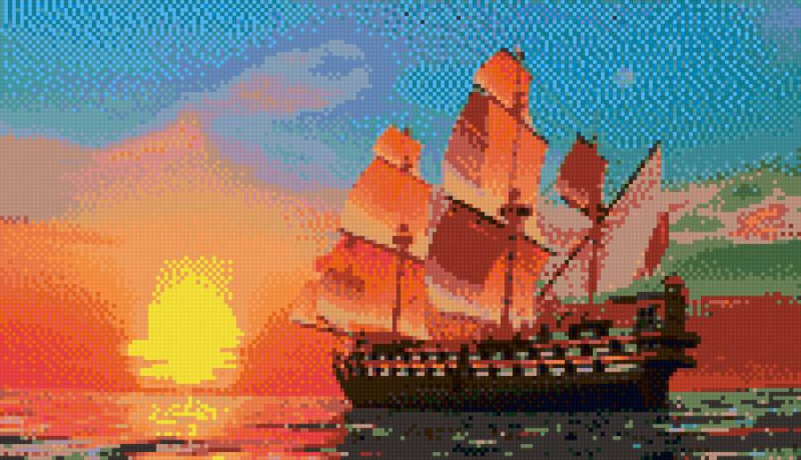 закат - море, корабль, закат - предпросмотр