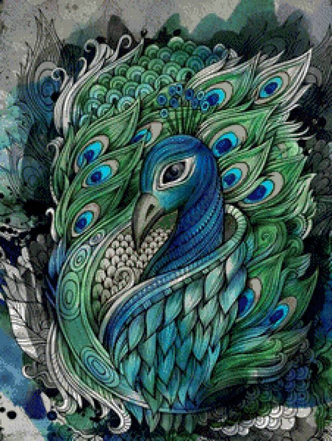 Серия "Абстракция" - рисунок, жар-птица, орнамент, акварель - предпросмотр