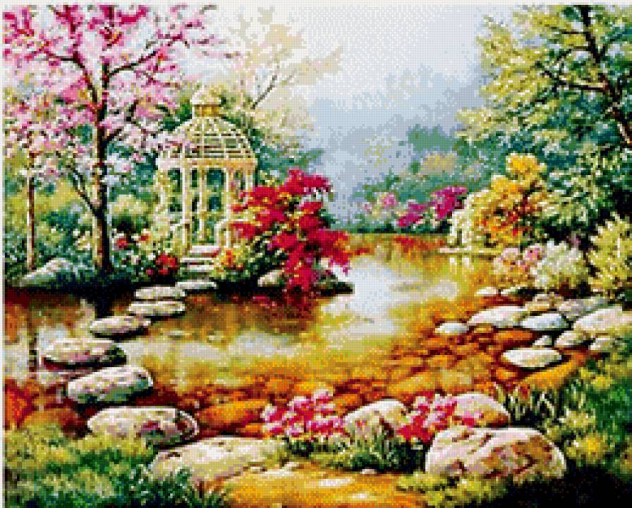 цветущий сад - беседка, цветы, сад - предпросмотр