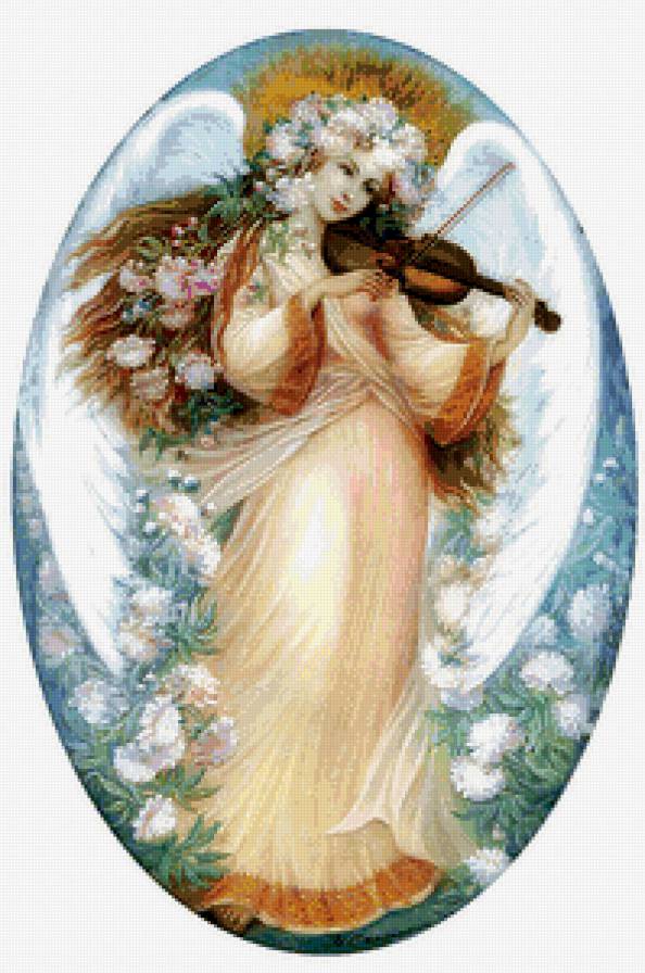 ангел со скрипкой - фентези, овал, ангел, музыка, девушка, крылья, скрипка - предпросмотр