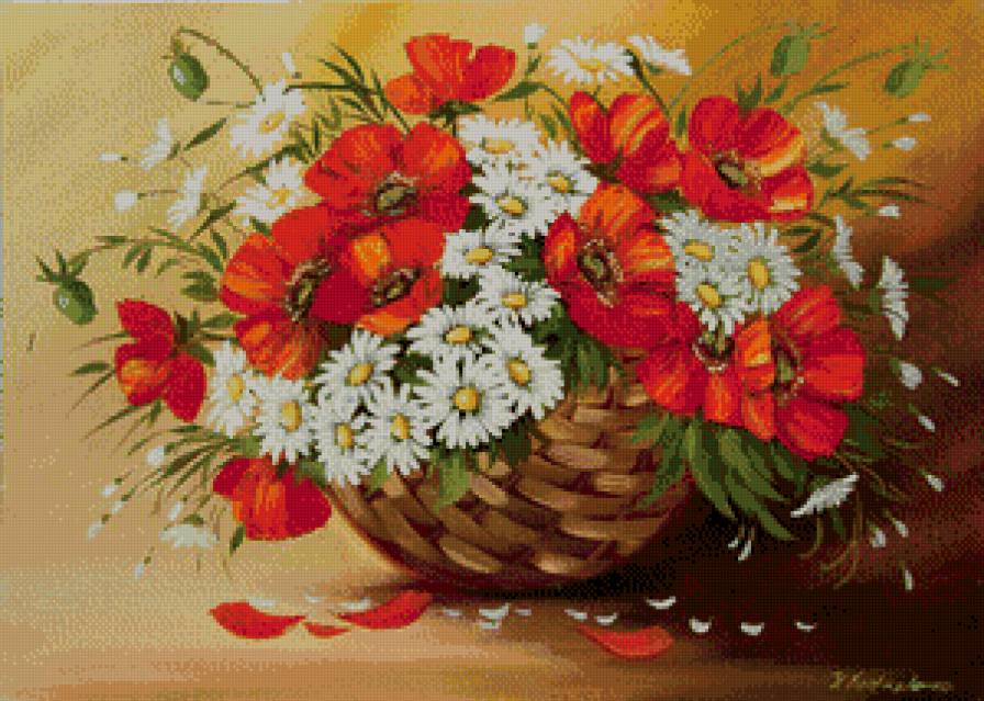 маки и ромашки - цветы, ромашки, маки, букет - предпросмотр