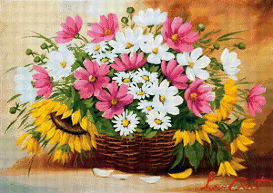 букет полевых цветов - букет, подсолнухи, цветы, маки, ромашки - предпросмотр