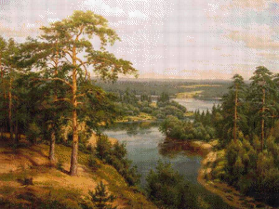 пейзаж - река, лес - предпросмотр