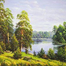 Схема вышивки «летний пейзаж с рекой»