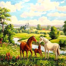 Схема вышивки «лошадиная семья»