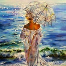 Схема вышивки «девушка на пляже под зонтом»