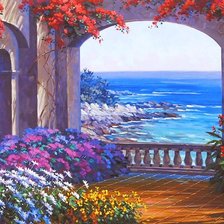 Схема вышивки «вид на море через арку»
