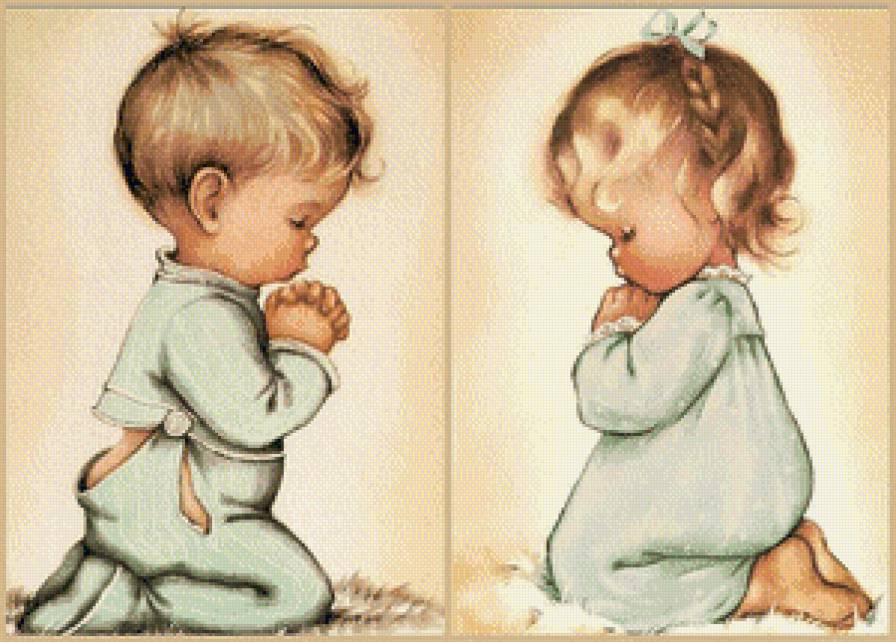 Серия "Наши малыши" - в детскую, девочка, молитва, диптих, мальчик, дети - предпросмотр