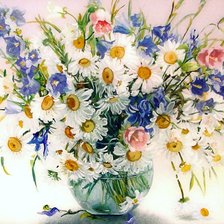 Схема вышивки «ромашки и колокольчики в вазе»